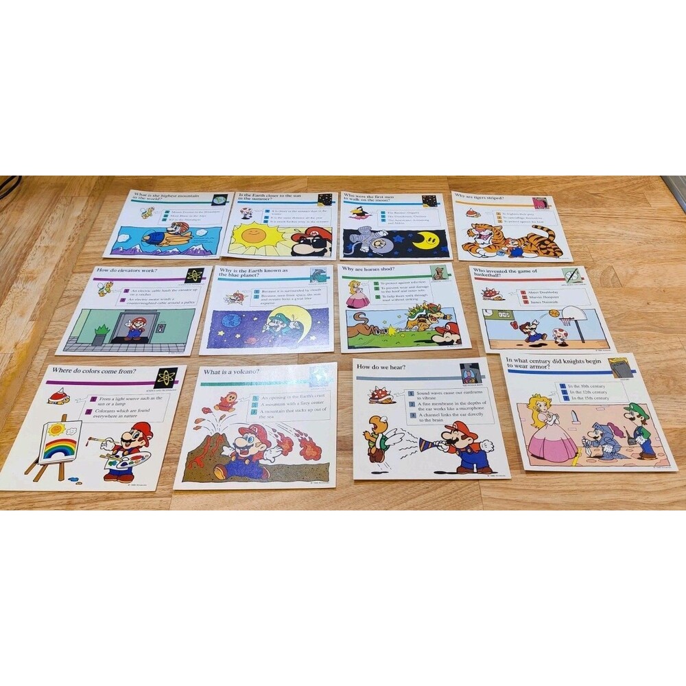 Lot of 12 Vintage Super Nintendo 1995 Mario Quiz Question Cards 5.5" x 5.5"